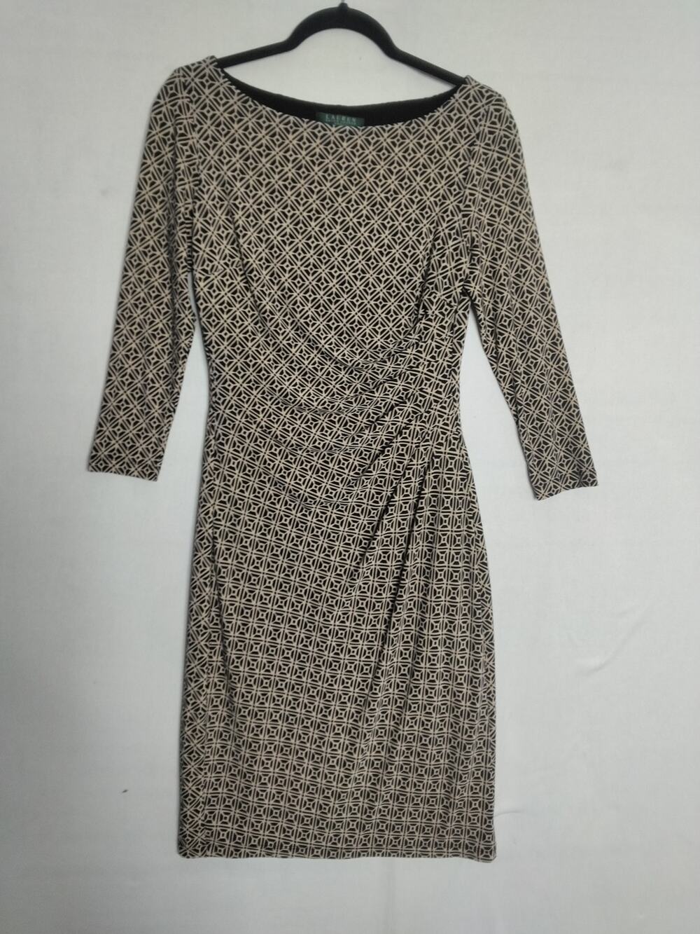 Lauren Ralph Lauren Geometric Stretch Jersey Sheath Dress Sz 4 Black White